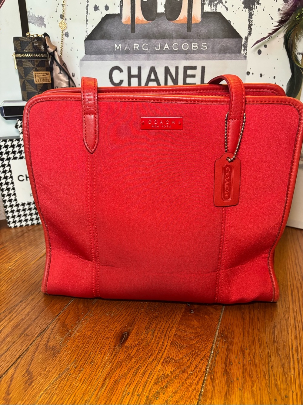Vintage 1998 Coach Neo Neoprene Red Leather Tote Bag 6206 Y2K